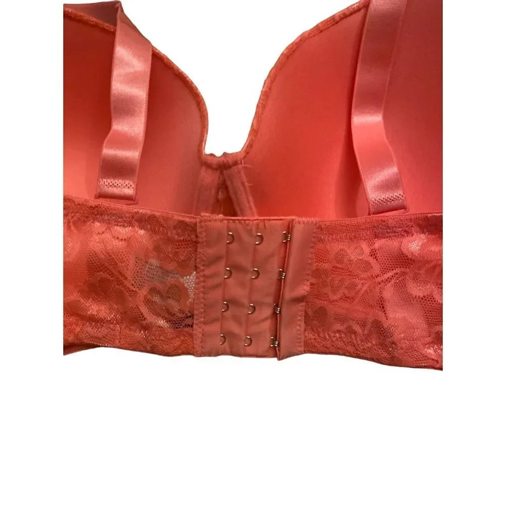 Angelina Plus Size Bra with Lace Decor and Convertible Straps in coral size 38DD